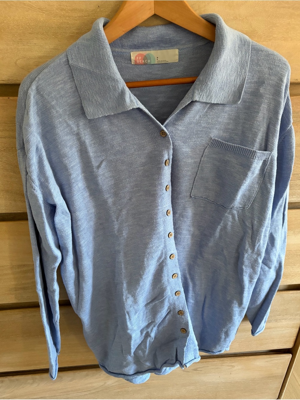 Free People Light Blue Button-Up Knit Sweater